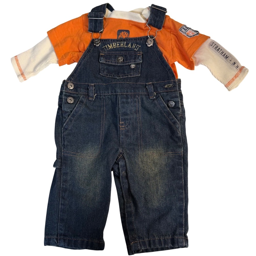 Timberland Retro Barn Denim Overall Set Long Sleeve Outdoor Boys 6-9 months
